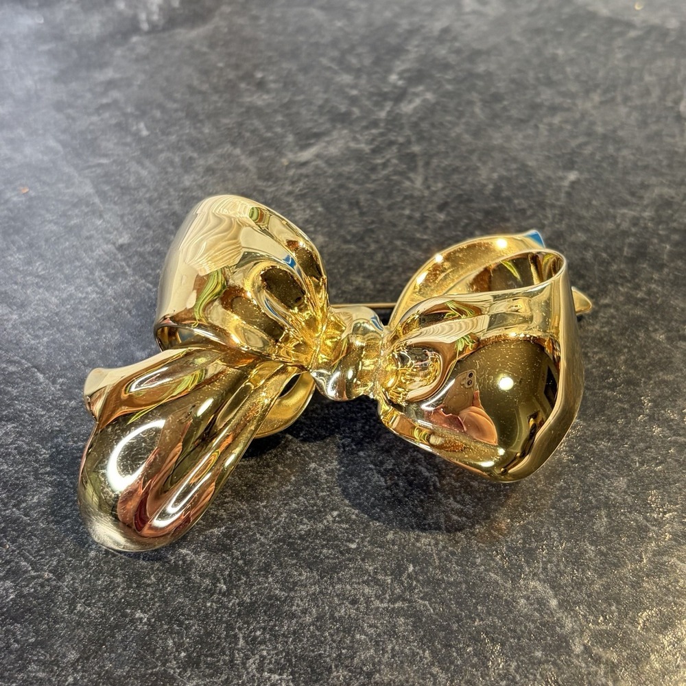 Vintage MONET Elegant Gold Tone 3D Bow Statement‎ Brooch Pin 3 X 2" LARGE